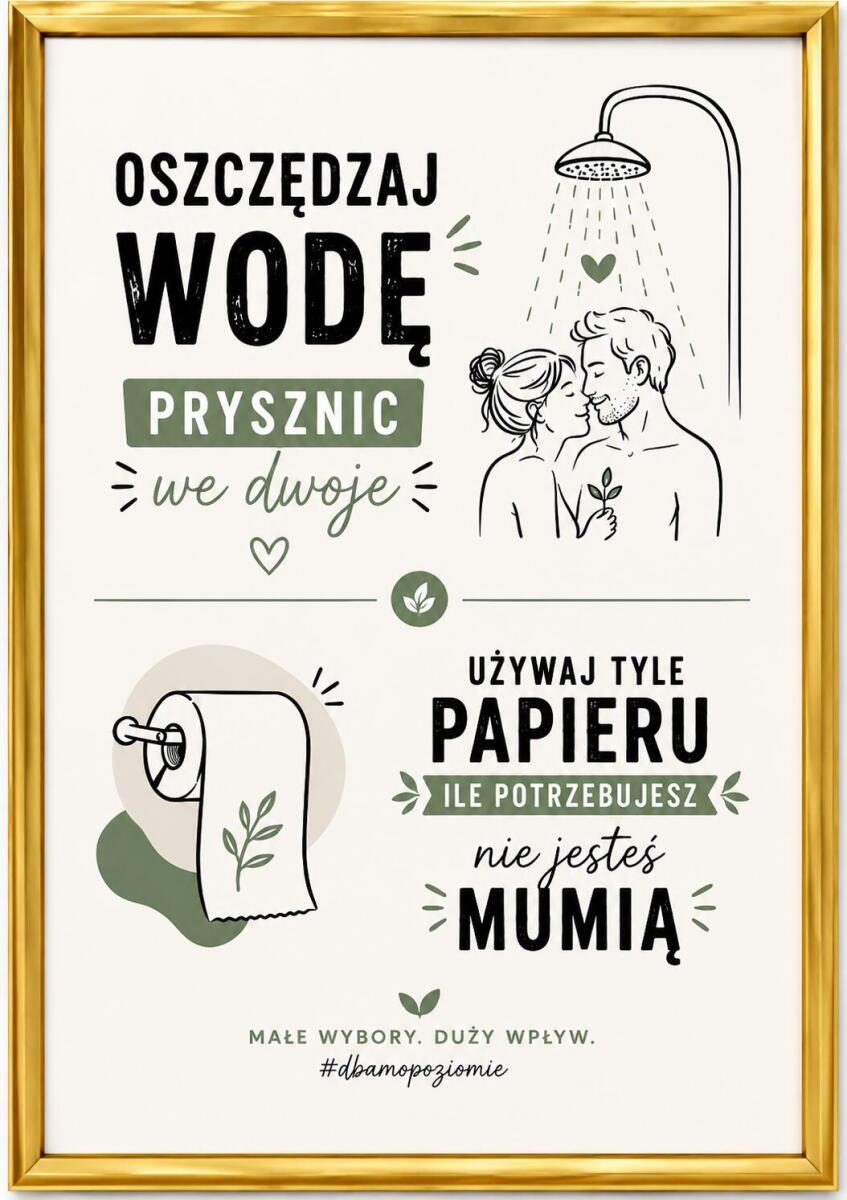 Nowoczesny EKO Plakat do Łazienki – Oszczędzaj Wodę i Papier | Zabawny Obraz do toalety 76077 - zdjęcie 4