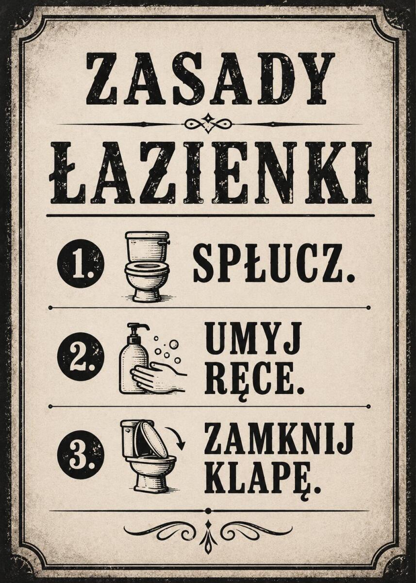 Plakat do WC w stylu Retro- Zasady Łazienki 76079 - zdjęcie 5