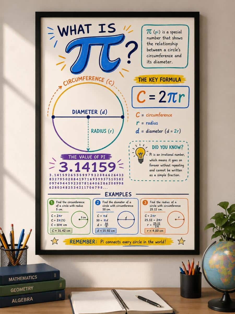 Plakat Matematyczny do szkoły, klasy- Liczba Pi π  | Infografika Nauka Matematyki 70132 - zdjęcie 2