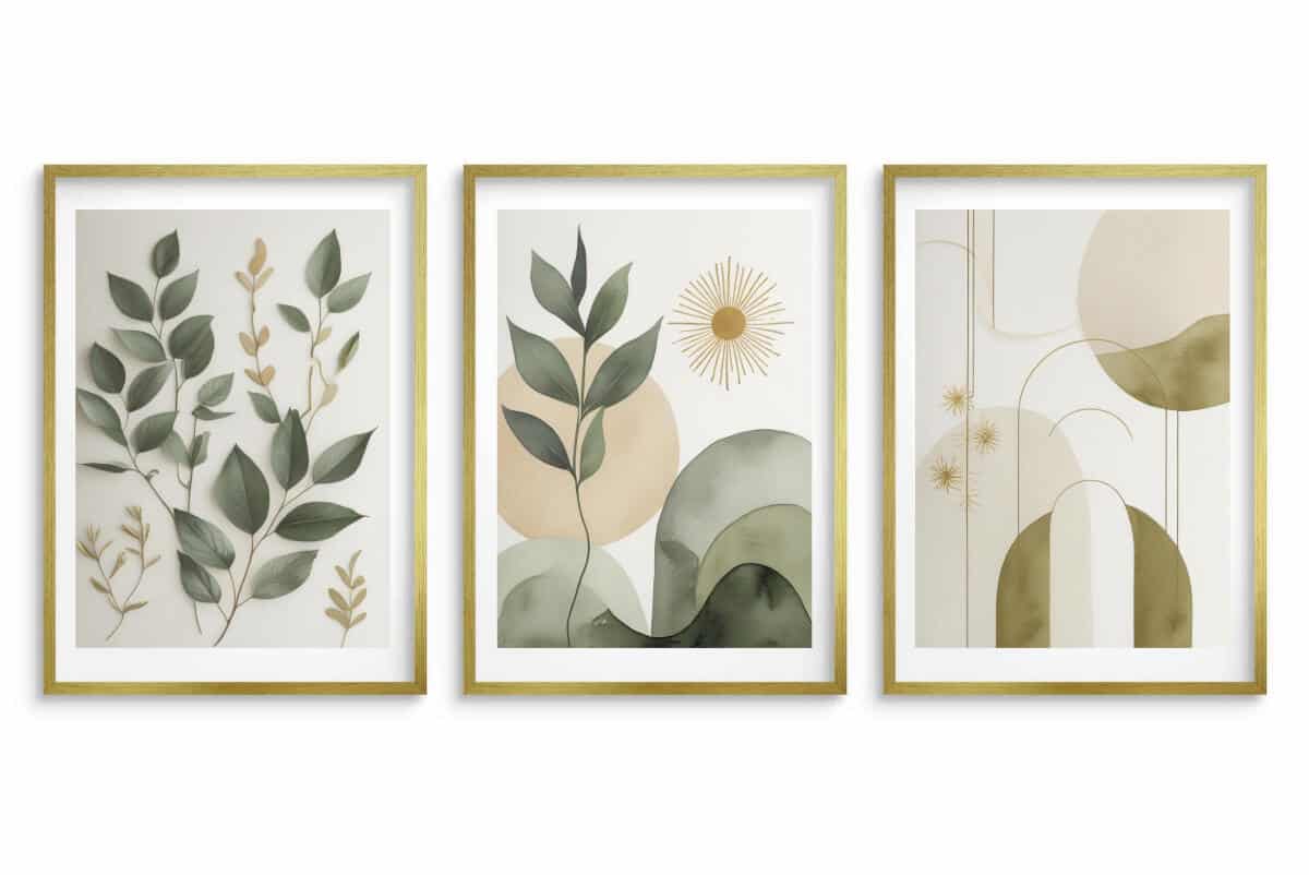 Minimalistyczne Plakaty z Liśćmi | Obrazy Japandi Boho do salonu, sypialni- beż i zieleń 42257 - zdjęcie 5