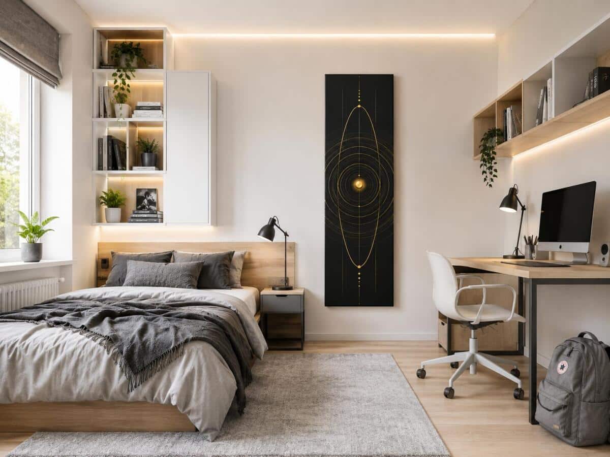 Nowoczesny Obraz Geometryczny Czarno-Złoty | Elegancka Ozdoba do Salonu 76055 - zdjęcie 4