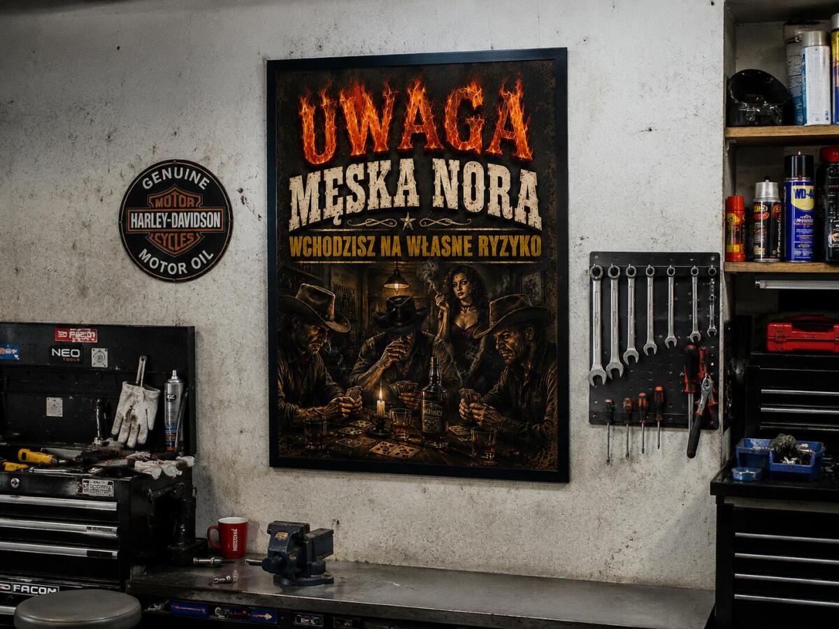 Plakat Western Vintage- Uwaga Męska Nora | Dekoracja do garażu, baru 76091 - zdjęcie 5