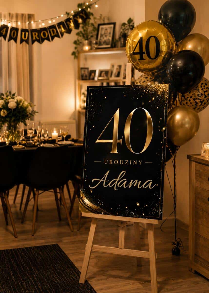 Elegancka Tablica Powitalna na 40 urodziny | Dekoracja na czterdziestkę Glamour 31077 - zdjęcie 4