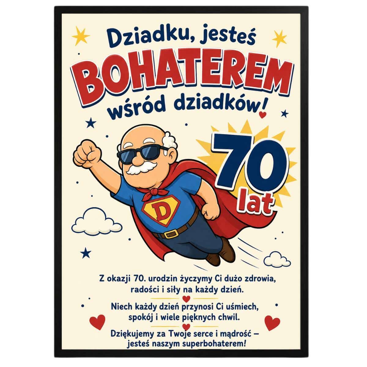 Plakat na 70-tkę dla dziadka - Super dziadek | Prezent na 70 urodziny z życzeniami 31018