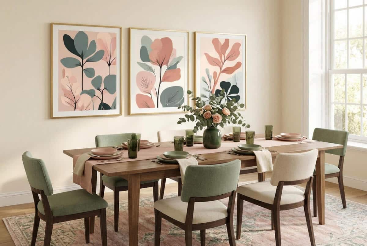 Zestaw 3 Plakatów Botanicznych Japandi | Pastelowe Liście Modern Organic do Salonu 42255 - zdjęcie 2