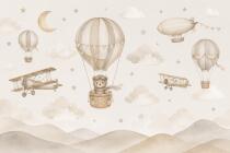 Dziecięca fototapeta- Miś, Balony i Samoloty | Beżowa Tapeta do pokoju dziecka 76064 - miniaturka 3