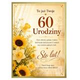 Plakat na 60-tkę dla kobiety - Żółte kwiaty | Upominek na 60 urodziny z życzeniami 31022 - miniaturka 1