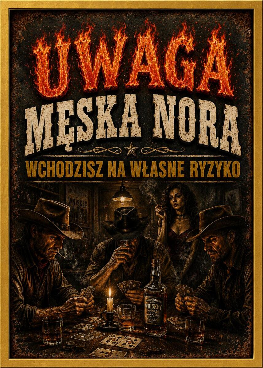 Plakat Western Vintage- Uwaga Męska Nora | Dekoracja do garażu, baru 76091