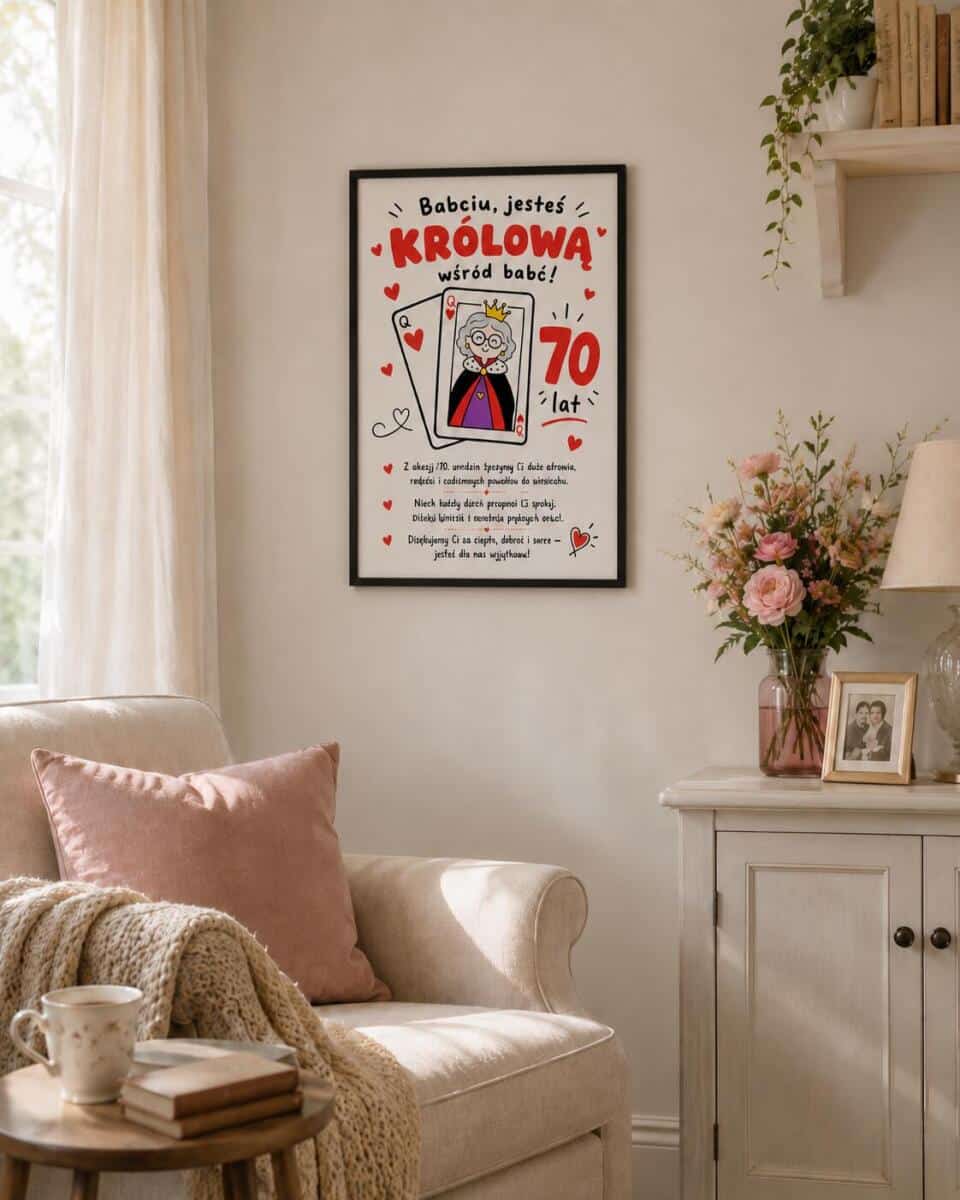 Plakat z życzeniami dla babci - 70 lat | Pamiątka urodzinowa 31015 - zdjęcie 3