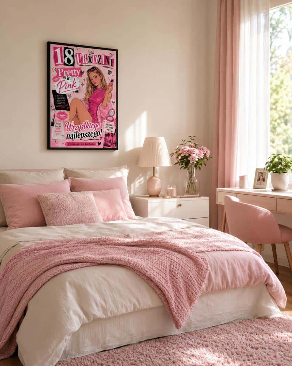 Plakat na osiemnastkę - Pretty in Pink  | Pamiątka 18 urodzin dla dziewczyny 31014 - zdjęcie 4