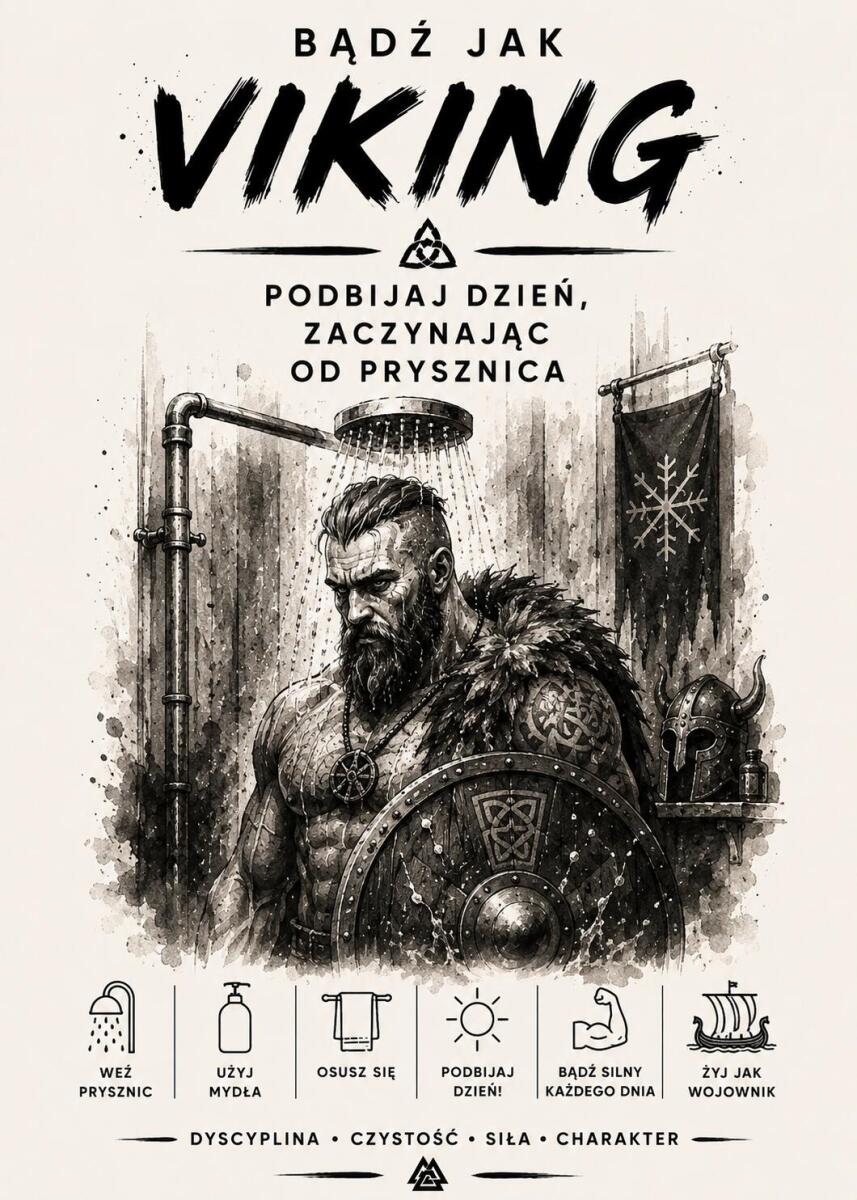 Plakat do Łazienki – Bądź Jak Viking i Podbijaj Dzień | Plakat Motywacyjny dla mężczyzny 76072 - zdjęcie 5