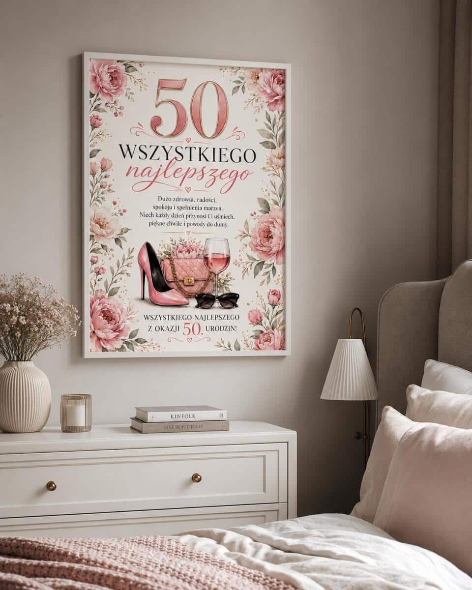 Plakat z życzeniami na 50 urodziny - Kwiaty | Pamiątka na 50-tkę dla kobiety 31024 - zdjęcie 5
