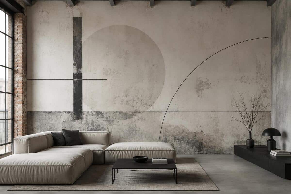 Nowoczesna Fototapeta- Abstrakcja w szarości i beżu | Minimalistyczna kompozycja do wnętrz Loft 76060 - zdjęcie 2
