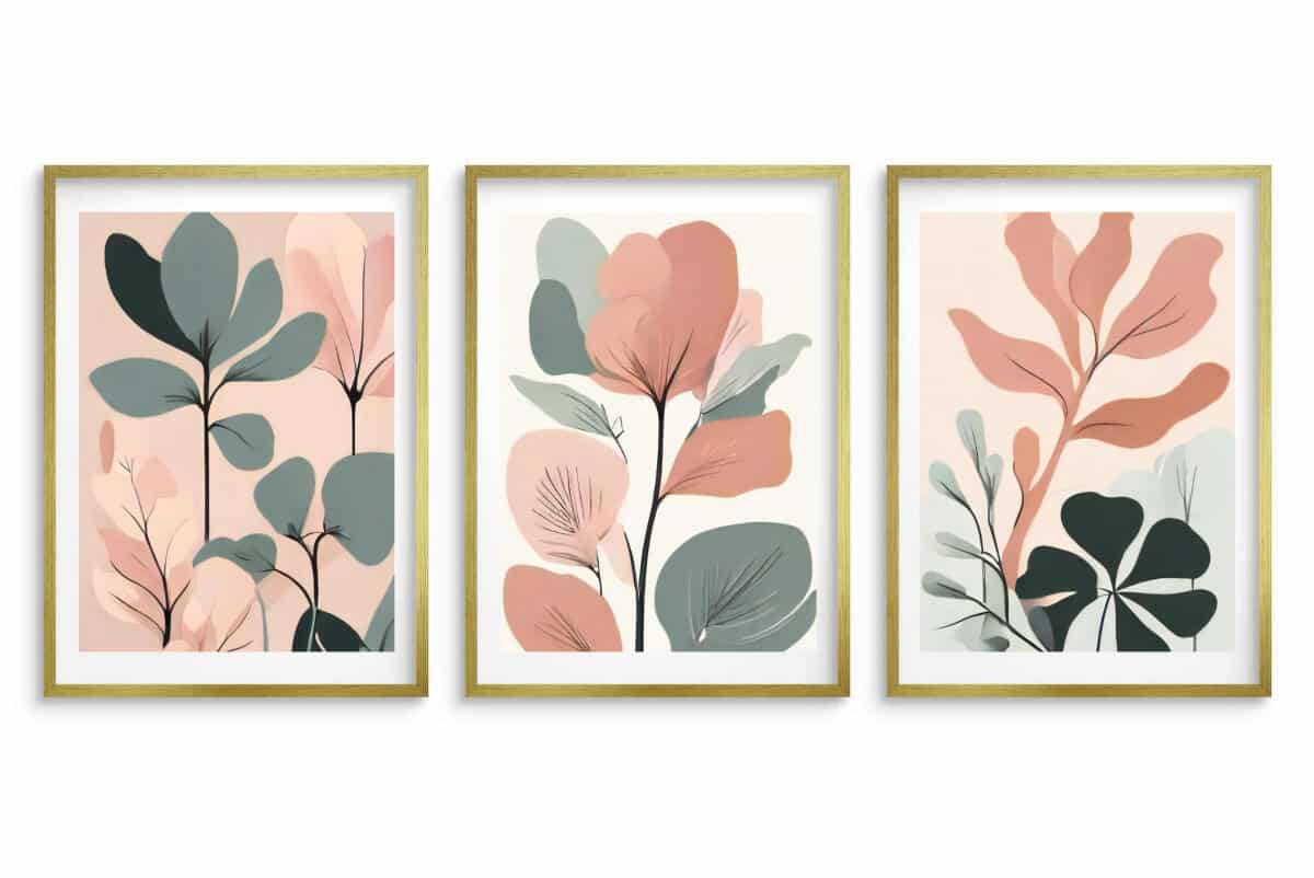 Zestaw 3 Plakatów Botanicznych Japandi | Pastelowe Liście Modern Organic do Salonu 42255 - zdjęcie 7