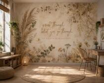 Fototapeta boho z inspirującym cytatem | Beżowa Tapeta do sypialni- Trawy i Kwiaty 76122 - miniaturka 2