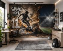 Młodzieżowa Fototapeta 3D-  Graffiti z Piłkarzem i Stadion | Sportowa tapeta dla nastolatka 76124 - miniaturka 1