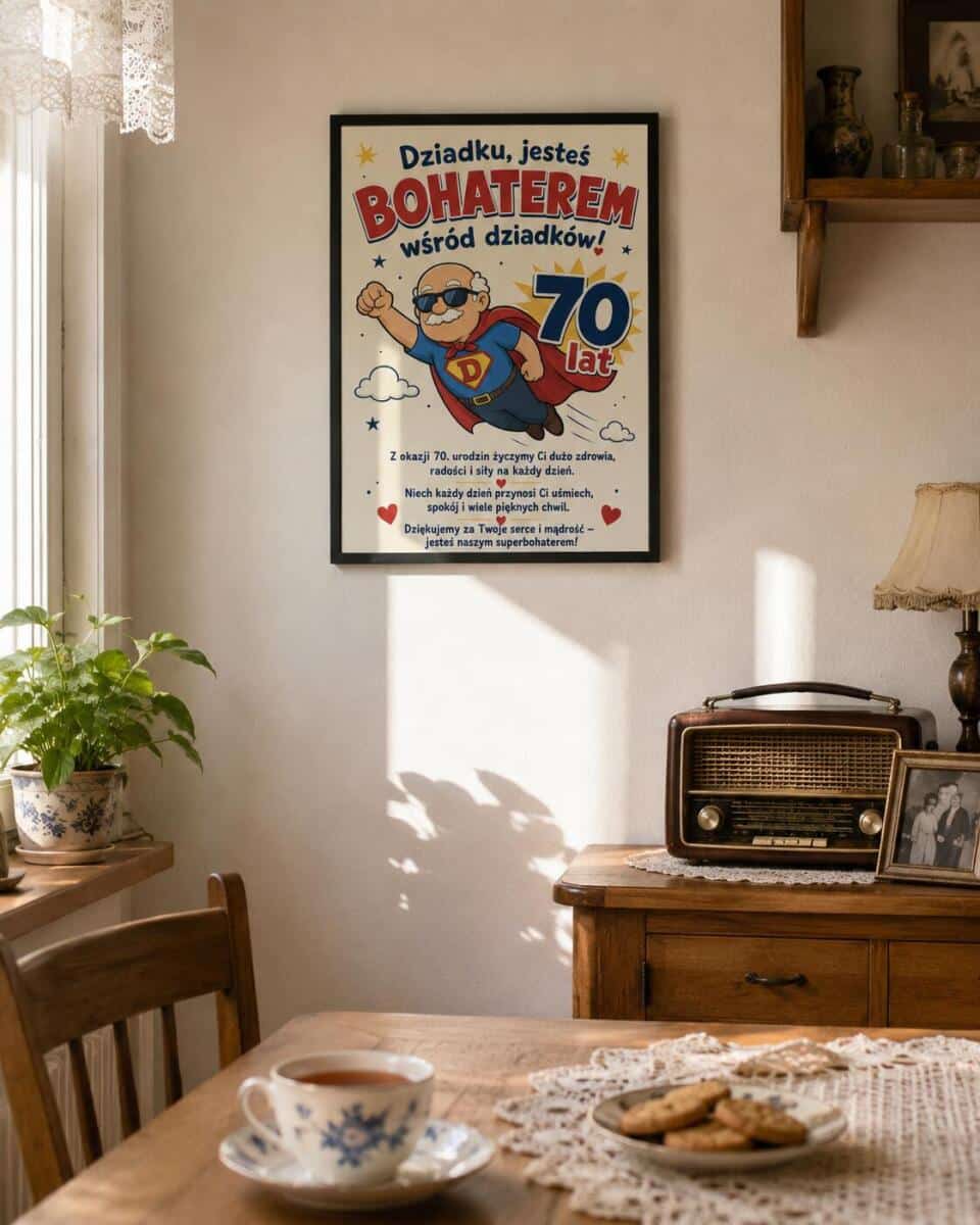 Plakat na 70-tkę dla dziadka - Super dziadek | Prezent na 70 urodziny z życzeniami 31018 - zdjęcie 2