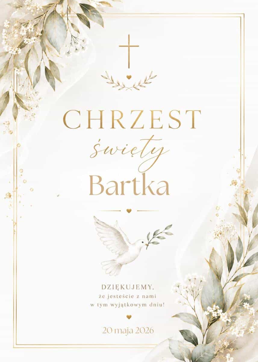 Elegancki Plakat powitalny na chrzciny | Tablica Chrzest Święty- Biel i Złoto 31046 - zdjęcie 5