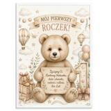 Plakat na roczek z misiem | Prezent dla dziecka na 1 urodziny  31008 - miniaturka 1