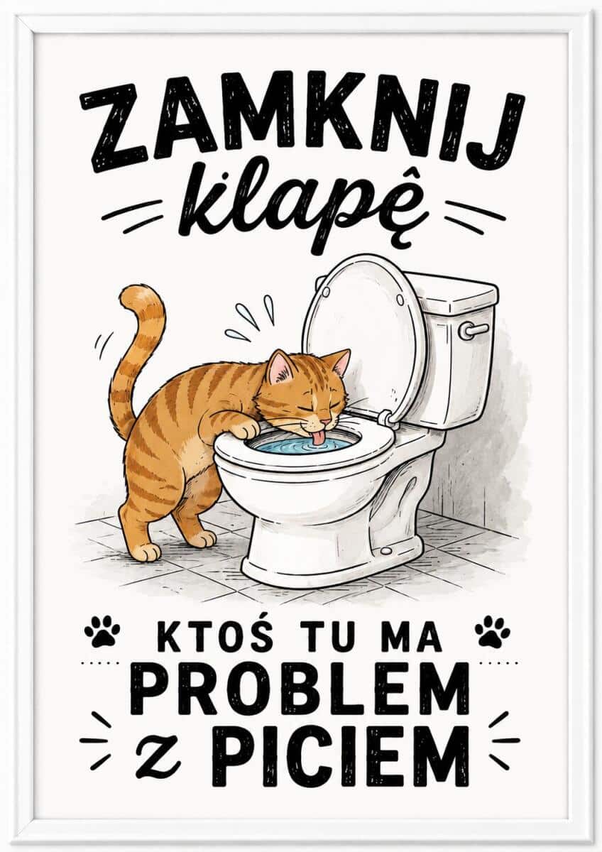 Śmieszny Plakat z Kotem do Łazienki | Obraz do WC- Zamknij Klapę | Oryginalna Ozdoba do toalety 76078 - zdjęcie 3