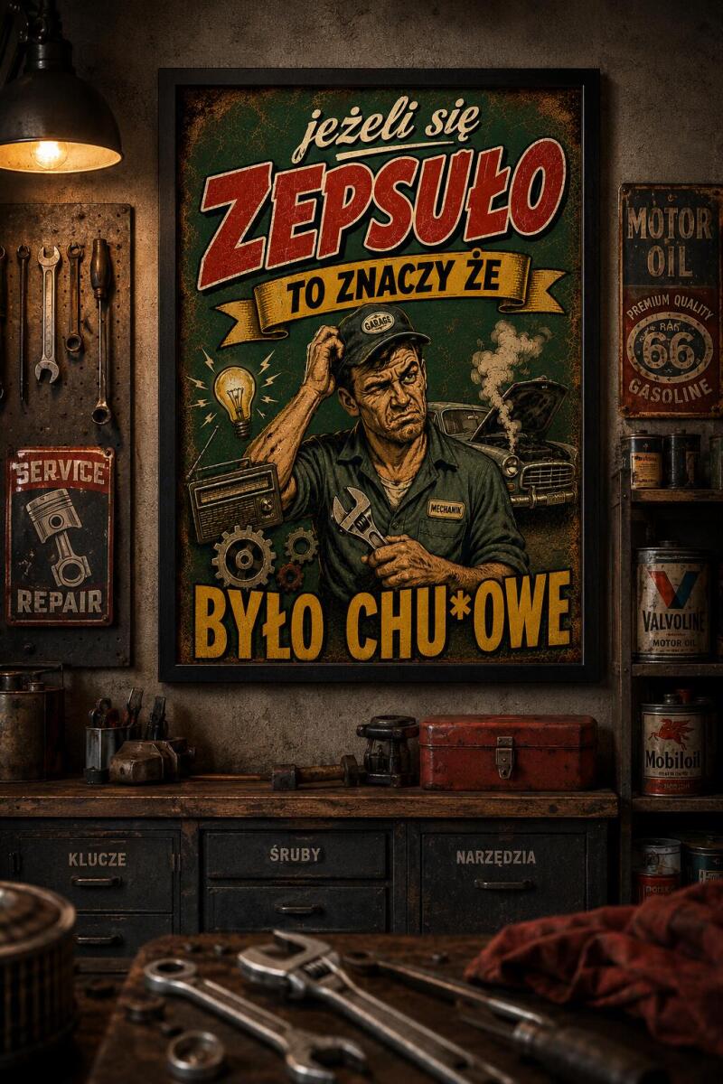 Retro Plakat dla Mechanika | Śmieszny Obraz do warsztatu, garażu 76090 - zdjęcie 2