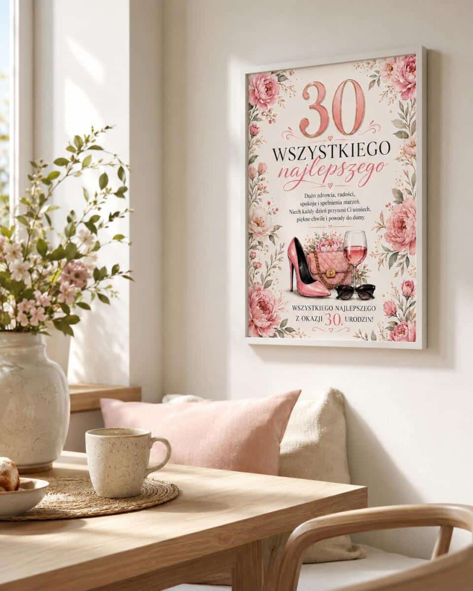 Plakat z życzeniami na 30 urodziny - Kwiaty | Pamiątka na 30-tkę dla kobiety 31028 - zdjęcie 4