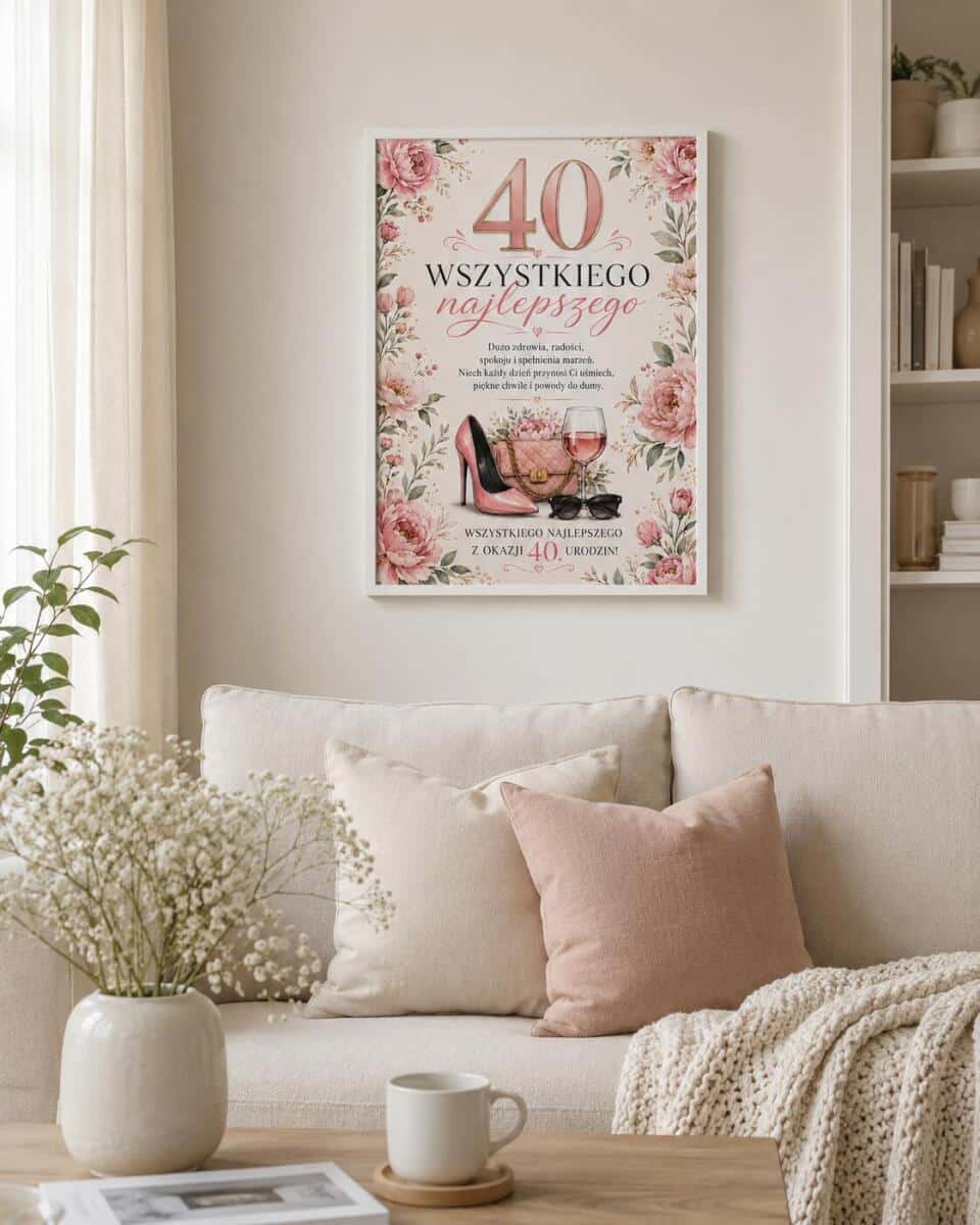 Plakat z życzeniami na 40 urodziny - Kwiaty | Pamiątka na 40-tkę dla kobiety 31027 - zdjęcie 3