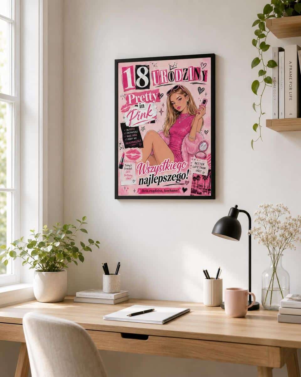 Plakat na osiemnastkę - Pretty in Pink  | Pamiątka 18 urodzin dla dziewczyny 31014 - zdjęcie 2