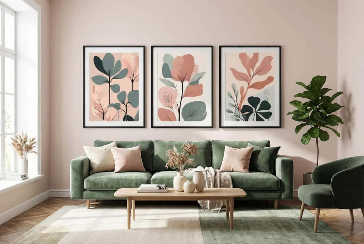 Zestaw 3 Plakatów Botanicznych Japandi | Pastelowe Liście Modern Organic do Salonu 42255 - zdjęcie 3