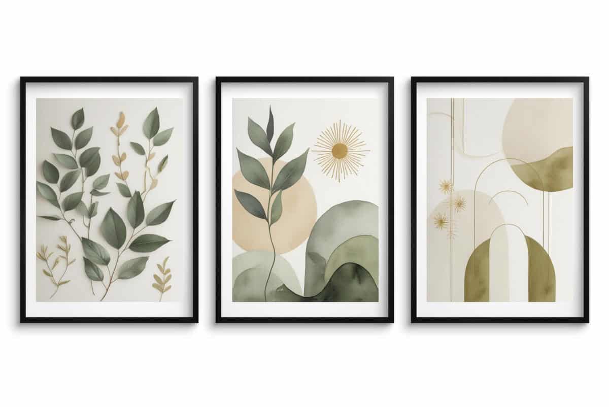 Minimalistyczne Plakaty z Liśćmi | Obrazy Japandi Boho do salonu, sypialni- beż i zieleń 42257 - zdjęcie 7