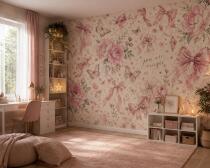 Fototapeta- Różowe Piwonie i Kokardki | Romantyczna Dekoracja Ścienna w stylu Shabby Chic, Coquette 76111 - miniaturka 1