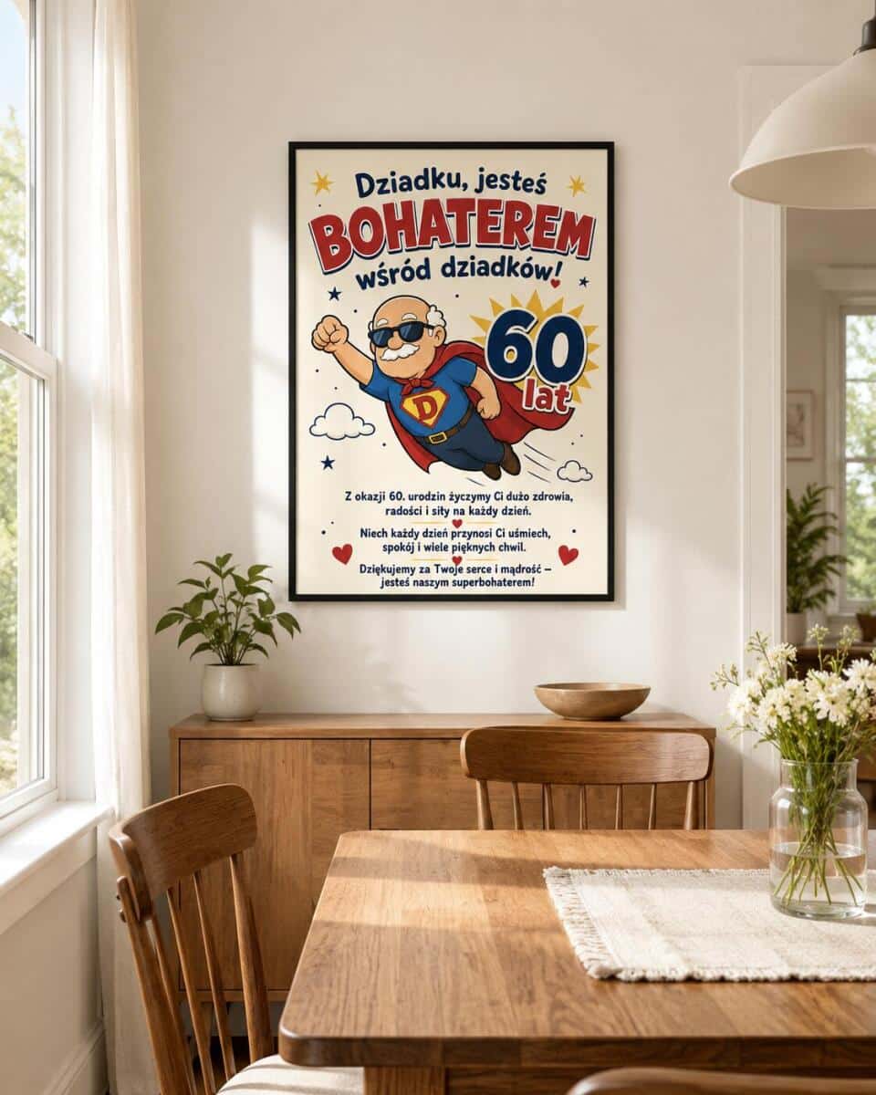 Plakat na 60-tkę dla dziadka - Super dziadek | Prezent na 60 urodziny z życzeniami 31020 - zdjęcie 2