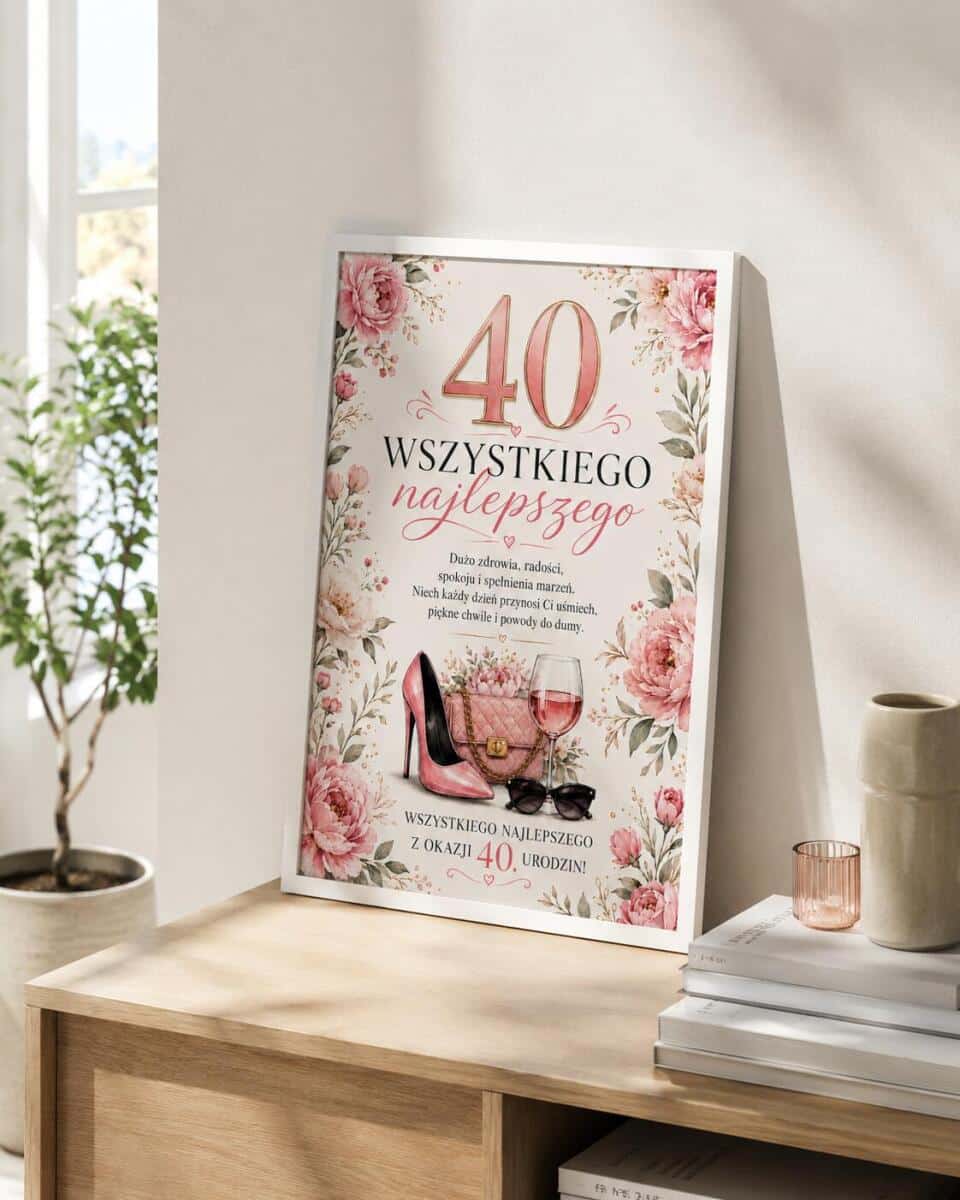 Plakat z życzeniami na 40 urodziny - Kwiaty | Pamiątka na 40-tkę dla kobiety 31027 - zdjęcie 2