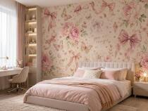 Fototapeta- Różowe Piwonie i Kokardki | Romantyczna Dekoracja Ścienna w stylu Shabby Chic, Coquette 76111 - miniaturka 2