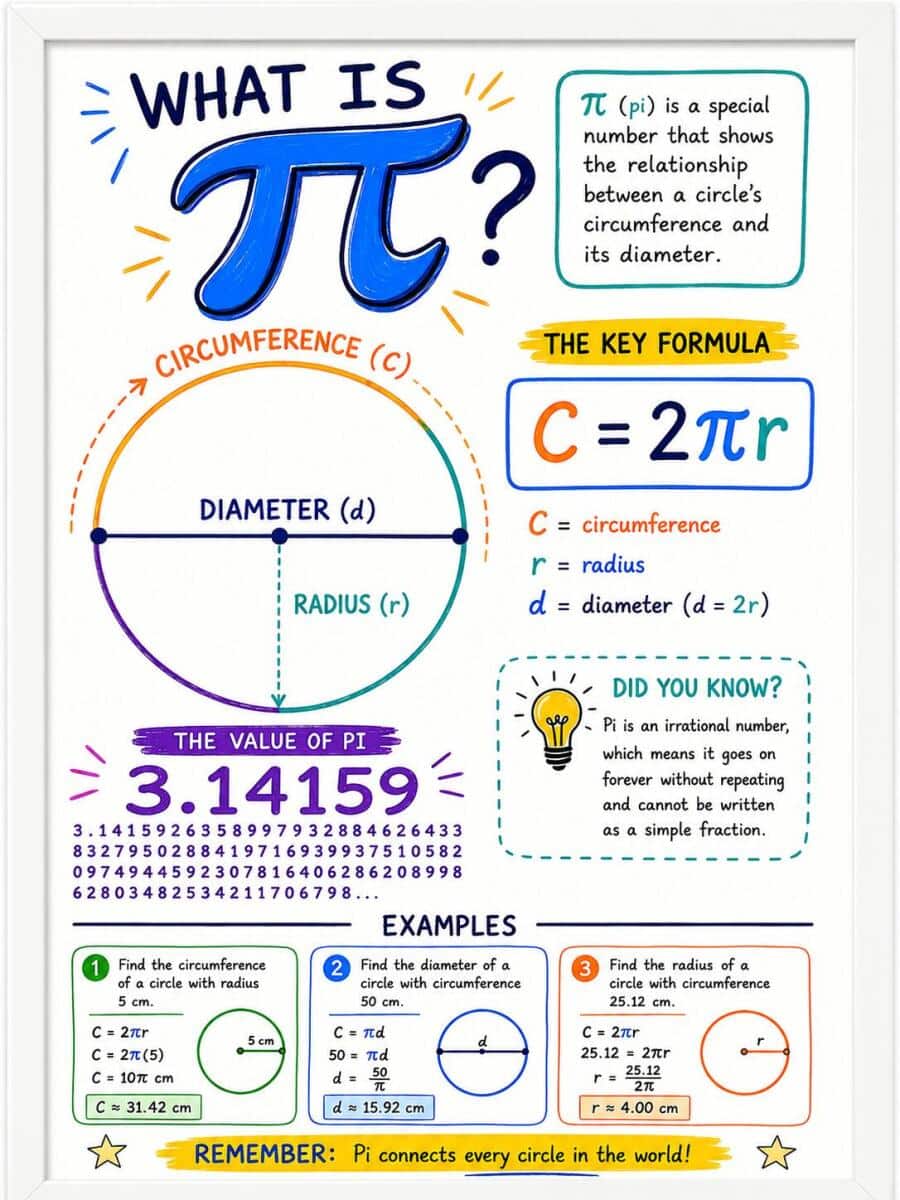 Plakat Matematyczny do szkoły, klasy- Liczba Pi π  | Infografika Nauka Matematyki 70132 - zdjęcie 3