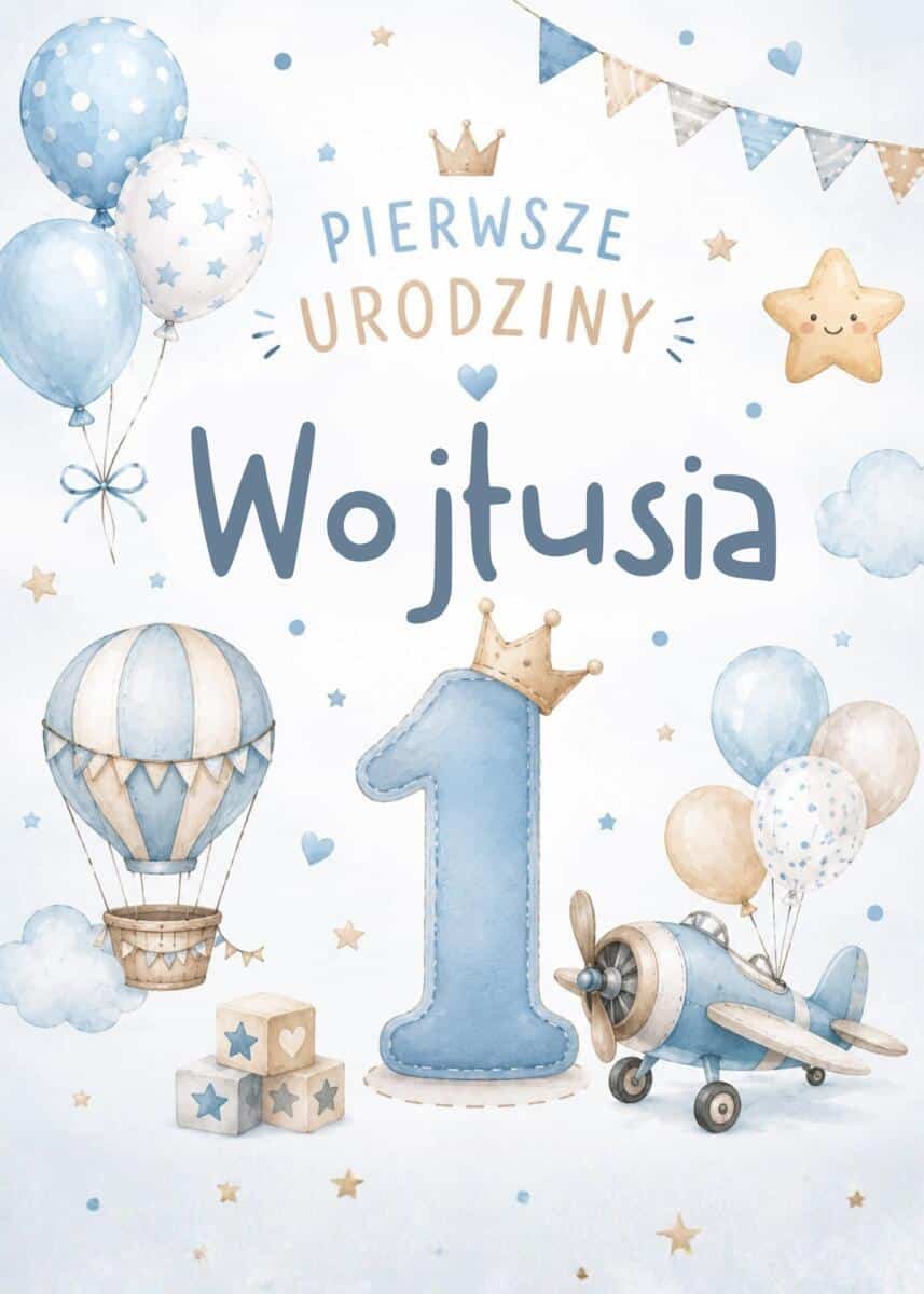 Dekoracja na Pierwsze Urodziny Chłopca – Tablica Powitalna z Imieniem 31038 - zdjęcie 5