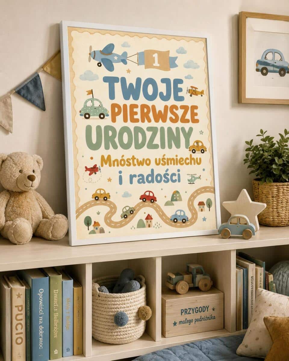 Plakat dziecięcy z pojazdami  | Prezent na roczek dla chłopca | 31007 - zdjęcie 2