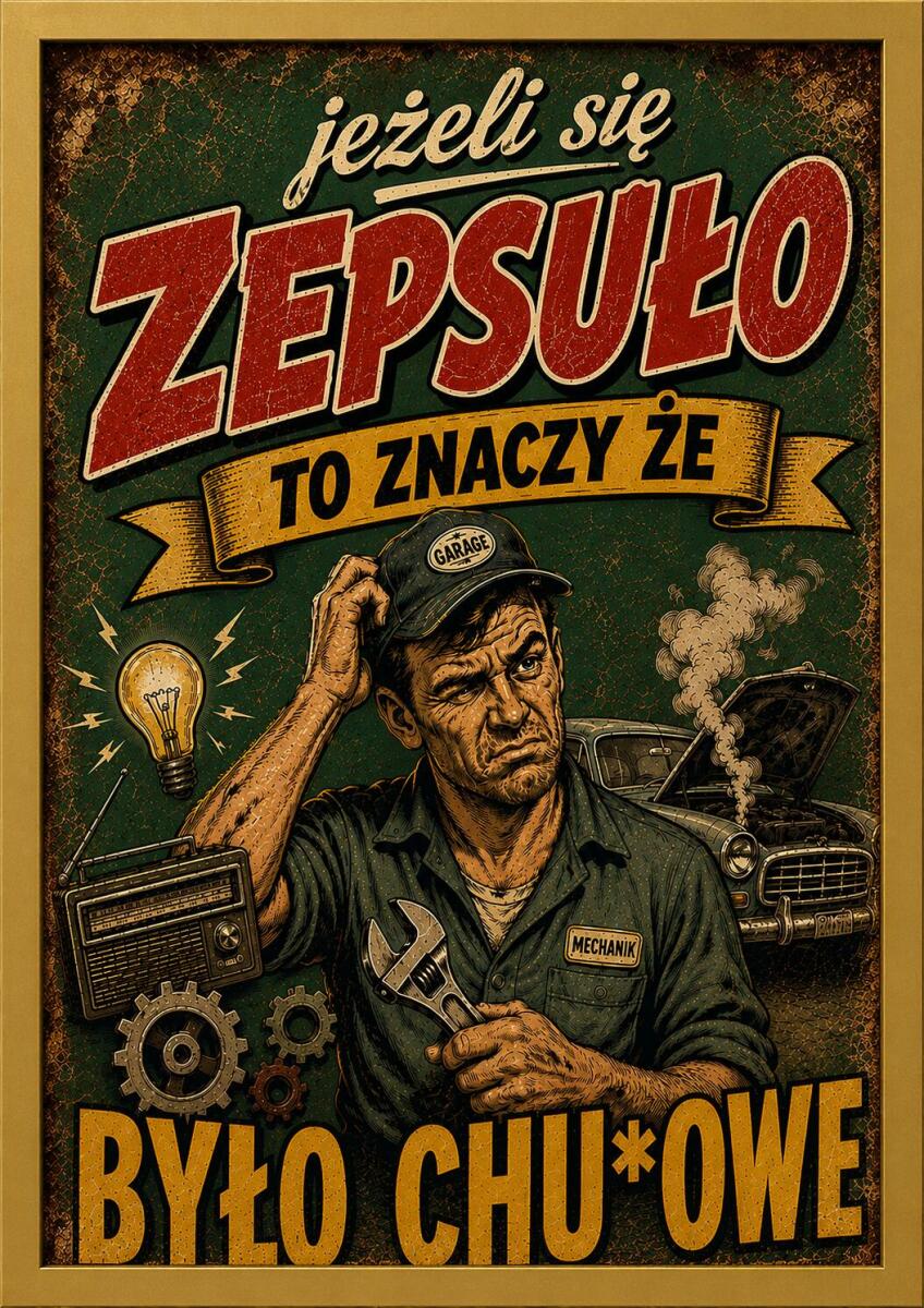 Retro Plakat dla Mechanika | Śmieszny Obraz do warsztatu, garażu 76090