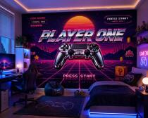 Fioletowa Fototapeta do Pokoju Gracza – Synthwave, Retro, Arcade 76109 - miniaturka 1