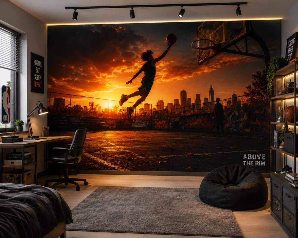 Fototapeta do pokoju nastolatka- Koszykarz, Zachód Słońca w mieście | Tapeta młodzieżowa Above The Rim 76118 - zdjęcie 2