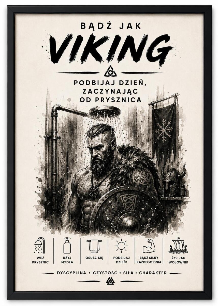 Plakat do Łazienki – Bądź Jak Viking i Podbijaj Dzień | Plakat Motywacyjny dla mężczyzny 76072