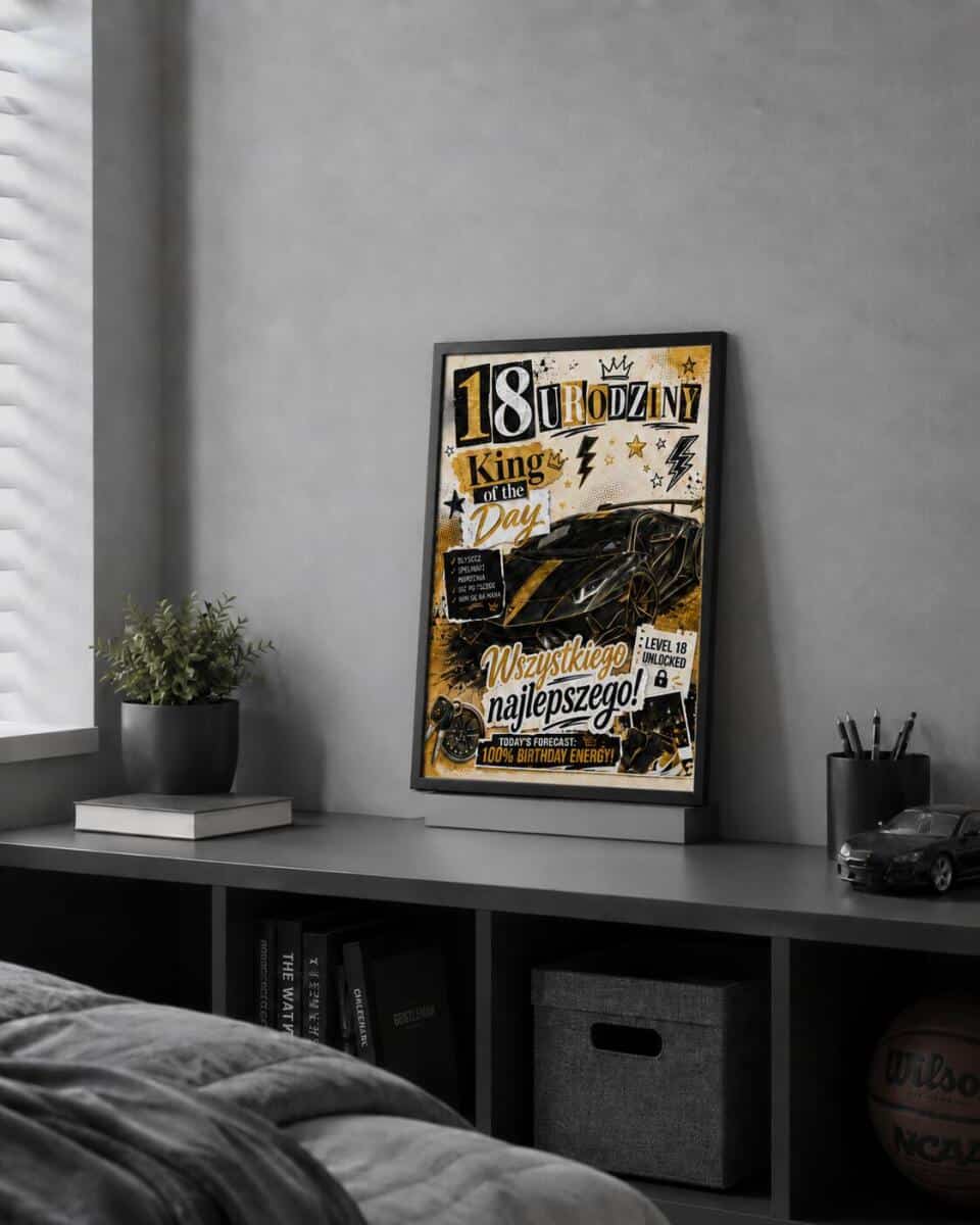 Plakat z autem na 18 urodziny  | Motoryzacyjny prezent dla chłopaka na osiemnastke  31012 - zdjęcie 3
