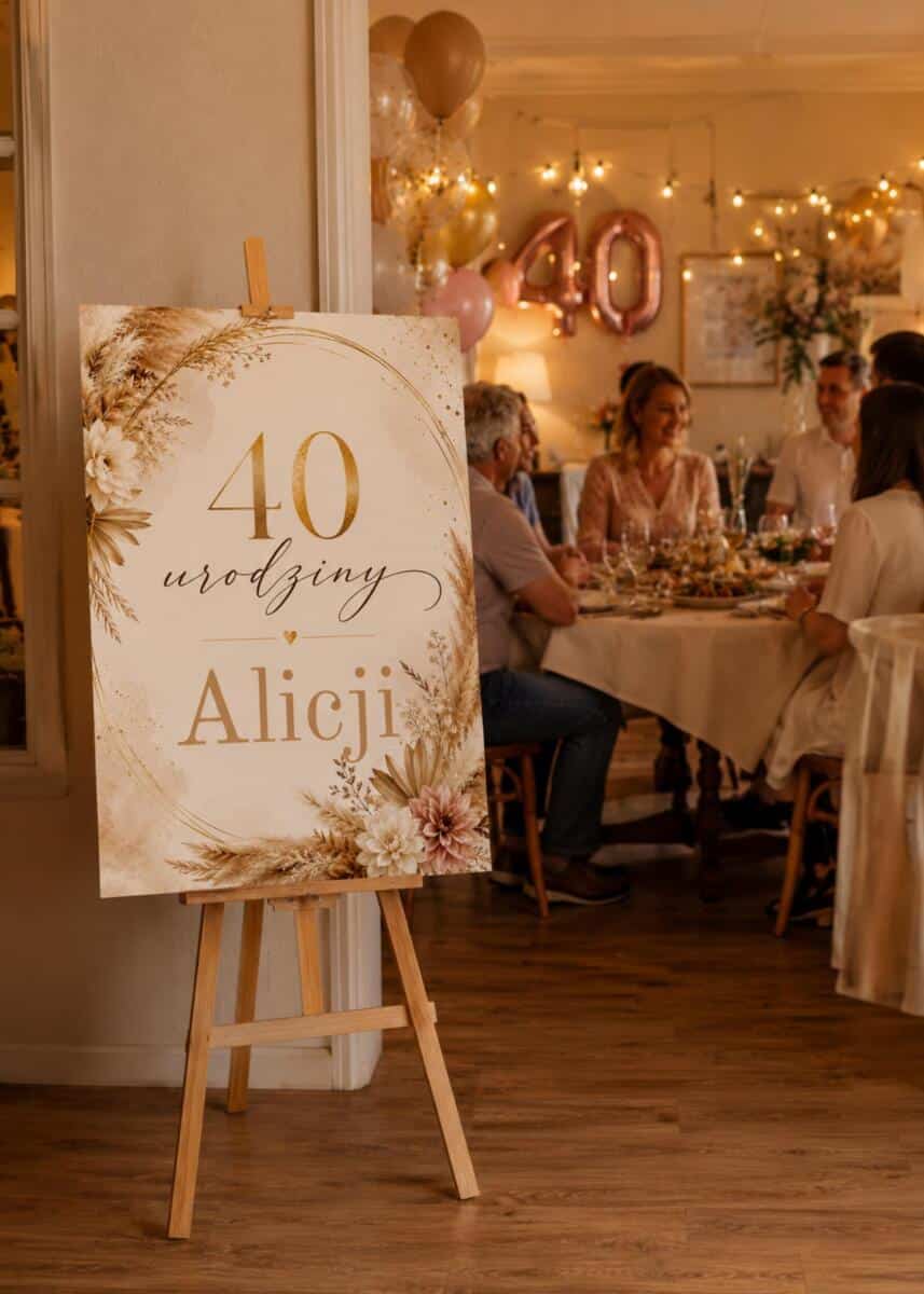 Tablica Powitalna na 40 Urodziny Boho Glamour | Elegancka Dekoracja na Przyjęcie urodzinowe 31078 - zdjęcie 4