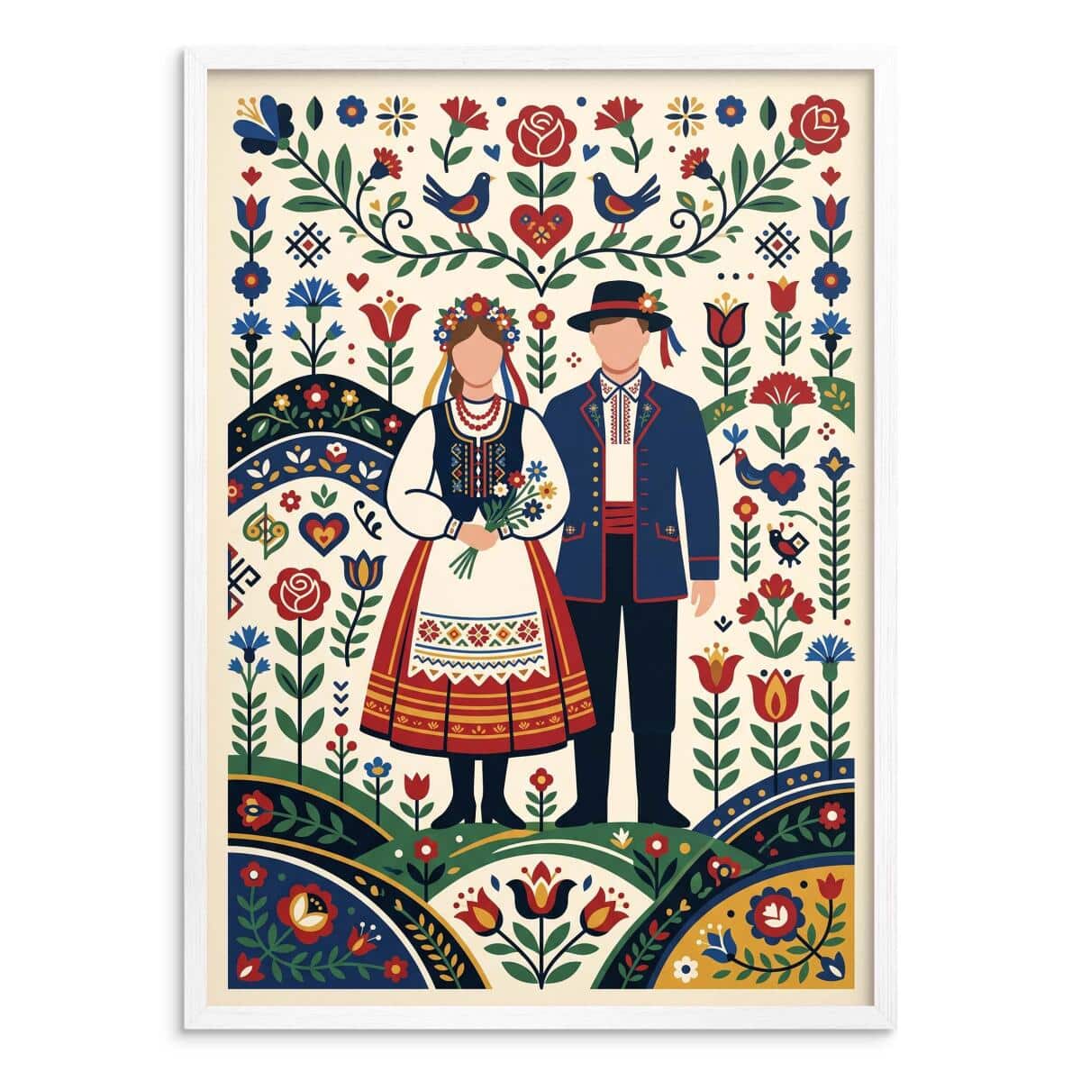 Plakat Folk Para w Stroju Ludowym | Obraz do salonu rustykalny 31209 - zdjęcie 2