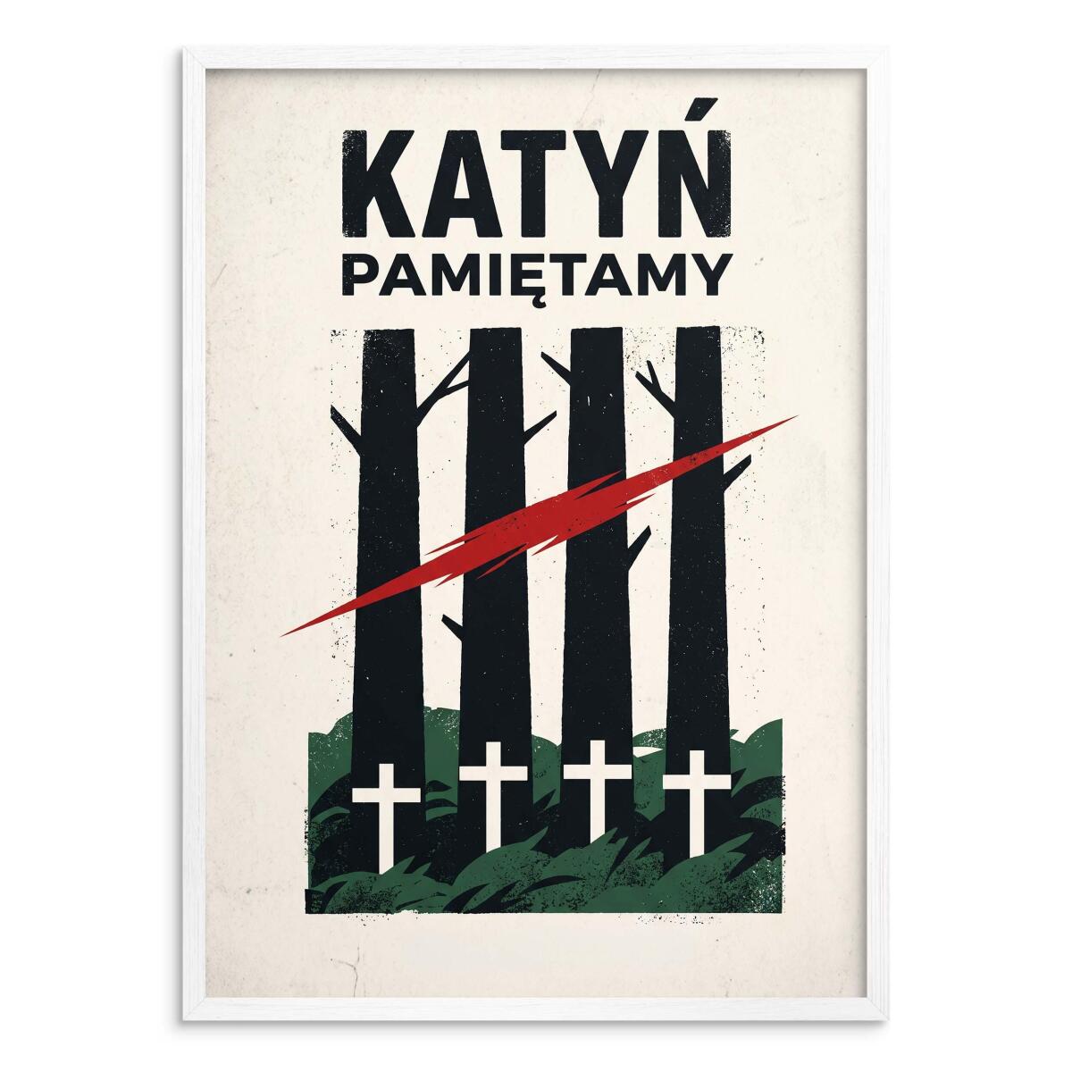 Plakat retro Katyń Pamiętamy czarna rama | Elegancka dekoracja do gabinetu 31145 - zdjęcie 2