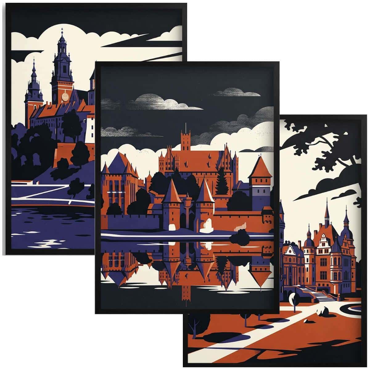 Nowoczesny plakat Zamki Polskie- Tryptyk 3szt | Obraz na ścianę retro retro 31167