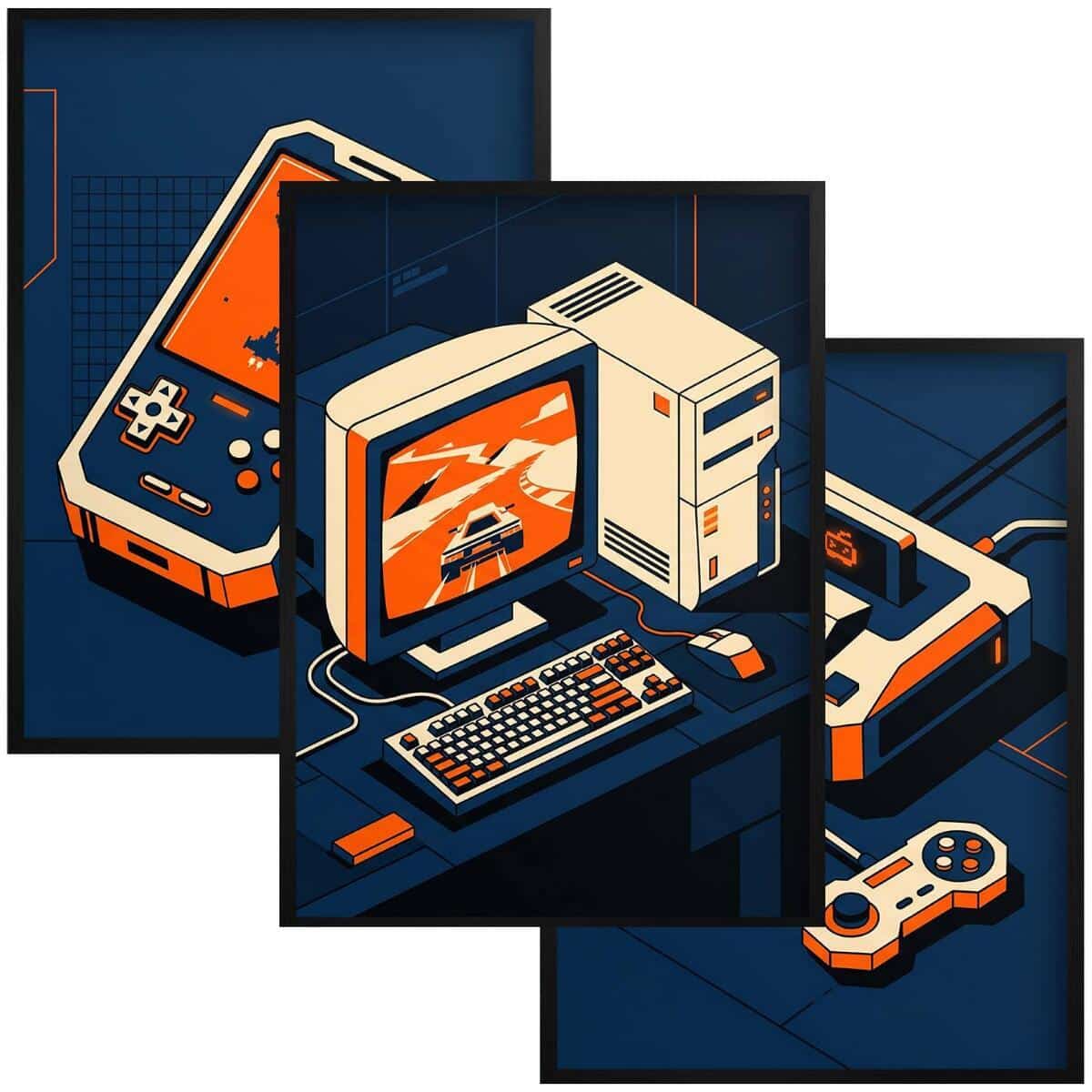 Plakaty do pokoju gracza- Retro Gaming | Tryptyk na ścianę zestaw 3 szt 31200