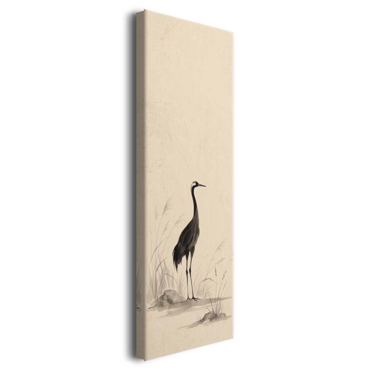 Pionowy Obraz na Ścianę- Żuraw Tuszem | Elegancka Dekoracja Japandi 31272 - zdjęcie 2