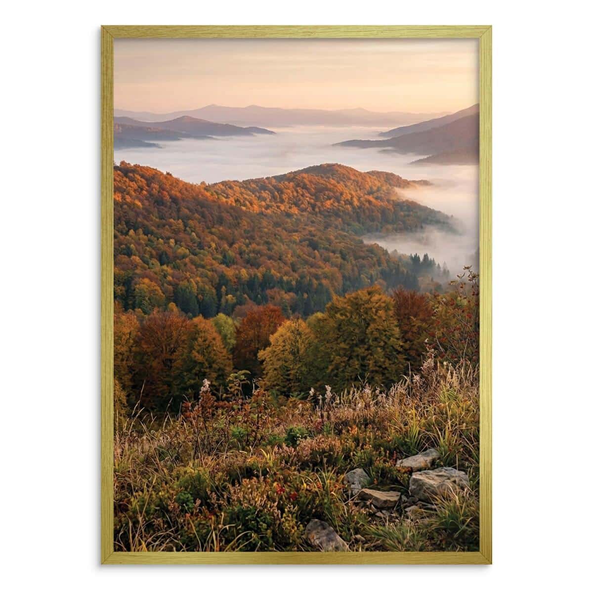 Jesienny Plakat w Bieszczadach- Mgły w górach | Obraz do salonu złota jesień 31098 - zdjęcie 3