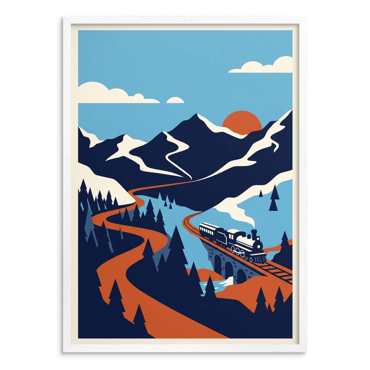 Plakat retro do salonu- Pociąg w górach | Obraz na ścianę styl vintage 31203 - zdjęcie 2